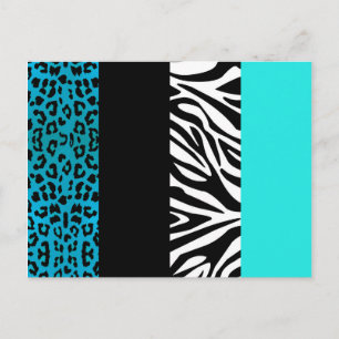 Aqua Blue Leopard en Zebra Animal Print Briefkaart