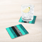 Aqua Blue Leopard en Zebra Animal Print Kartonnen Onderzetters (Insitu)