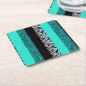 Aqua Blue Leopard en Zebra Animal Print Kartonnen Onderzetters (Schuin)