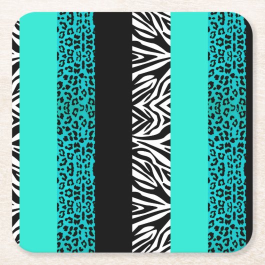 Aqua Blue Leopard en Zebra Animal Print Kartonnen Onderzetters (Voorkant)