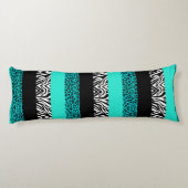Aqua Blue Leopard en Zebra Animal Print Lichaamskussen (Achterkant)