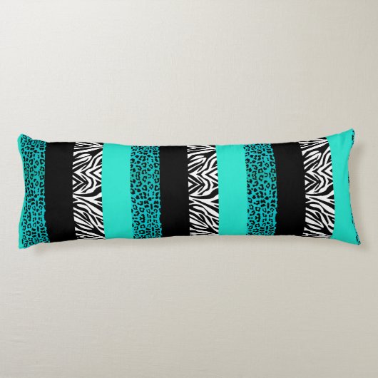 Aqua Blue Leopard en Zebra Animal Print Lichaamskussen (Achterkant)