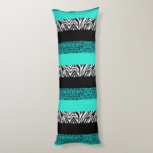 Aqua Blue Leopard en Zebra Animal Print Lichaamskussen (Achterkant (Verticaal))