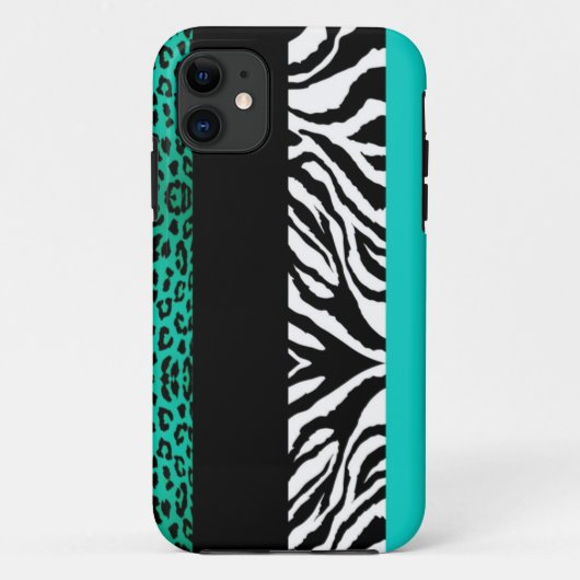 Aqua Blue Leopard en Zebra Custom Animal Print Case-Mate iPhone Case (Achterkant)