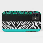 Aqua Blue Leopard en Zebra Custom Animal Print Case-Mate iPhone Case (Achterkant (horizontaal))