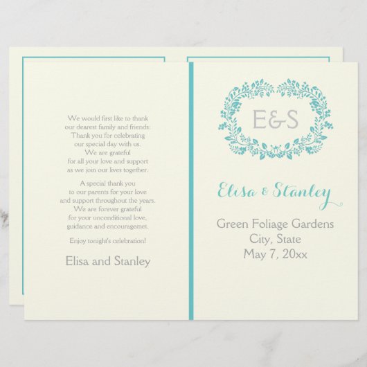 Aqua Blue lijst vouwd bruiloft (Voorkant / Achterkant)