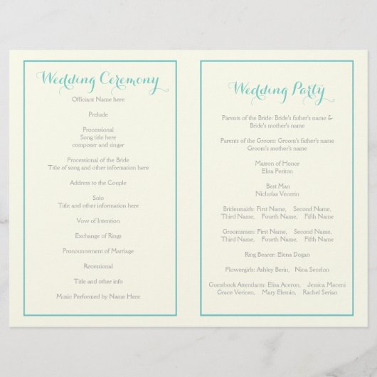 Aqua Blue lijst vouwd bruiloft (Achterkant)