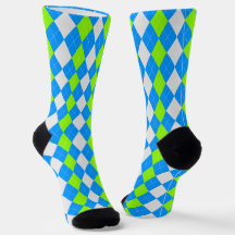 AQUA BLUE & LIME GREEN Argyle Pattern-Sokken