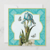 Aqua Blue Limoen Iris Quatrefoil Wedding Invite Kaart (Achterkant)