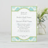 Aqua Blue Limoen Iris Quatrefoil Wedding Invite Kaart (Staand voorkant)
