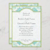 Aqua Blue Limoen Iris Quatrefoil Wedding Invite Kaart (Voorkant / Achterkant)