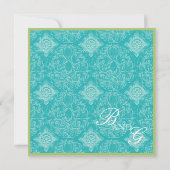 Aqua Blue Limoen Toile Quatrefoil Wedding Invite Kaart (Achterkant)