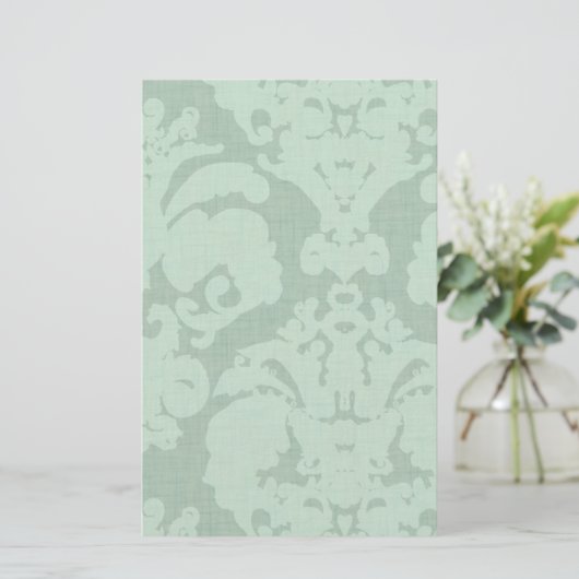 Aqua Blue Linen Damask Briefpapier (Staand voorkant)