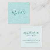 Aqua blue linen turquoise feminine minimalist vierkante visitekaartje (Voorkant / Achterkant)