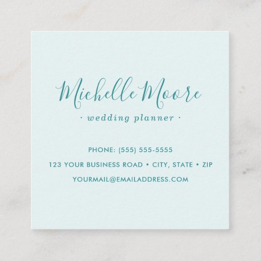 Aqua blue linen turquoise feminine minimalist vierkante visitekaartje (Achterkant)