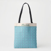  Aqua Blue Lines Patroon op maat Tote Bag (Voorkant)