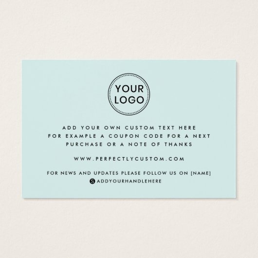 Aqua blue logo handgeschreven manuscript dank u tu visitekaartje (Achterkant)