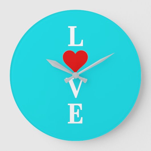 Aqua Blue LOVE Heart Grote Klok (Voorkant)