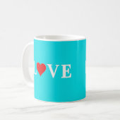 Aqua Blue LOVE Heart Koffiemok (Voorkant links)