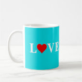 Aqua Blue LOVE Heart Koffiemok (Links)