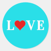 Aqua Blue LOVE Heart Ronde Sticker (Voorkant)