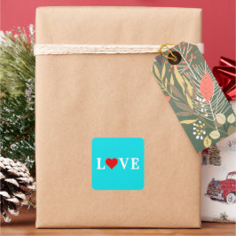Aqua Blue LOVE Heart Vierkante Sticker