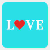 Aqua Blue LOVE Heart Vierkante Sticker (Voorkant)