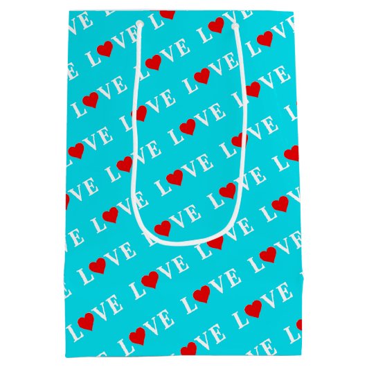 Aqua Blue LOVE Medium Cadeauzakje (Achterkant)