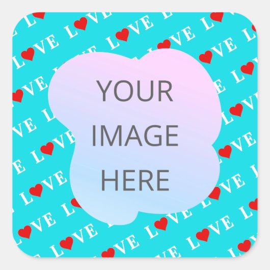 Aqua Blue LOVE Modern Chic Vierkante Sticker (Voorkant)