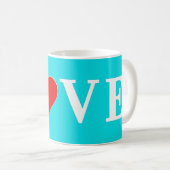 Aqua Blue LOVE Modern Elegant Koffiemok (Voorkant rechts)