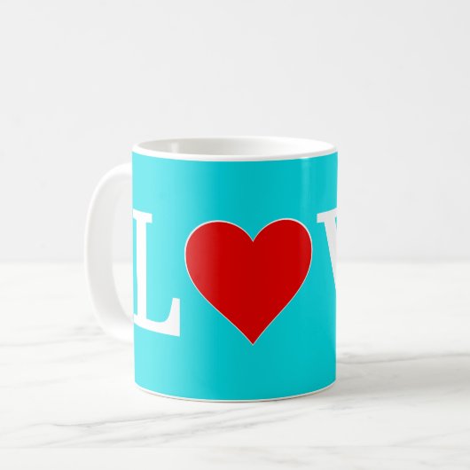 Aqua Blue LOVE Modern Elegant Koffiemok (Voorkant links)