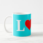 Aqua Blue LOVE Modern Elegant Koffiemok (Links)