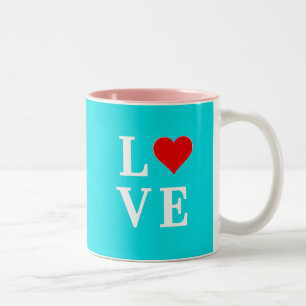 Aqua Blue LOVE Modern Elegant Tweekleurige Koffiemok