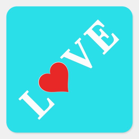 Aqua Blue LOVE Modern Elegant Vierkante Sticker (Voorkant)