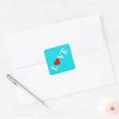 Aqua Blue LOVE Modern Elegant Vierkante Sticker (Envelop)