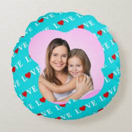 Aqua Blue LOVE Rond Kussen