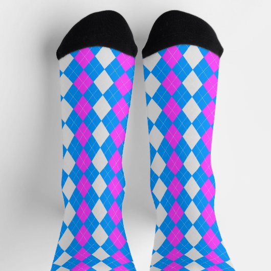 AQUA BLUE & MAGENTA PINK Argyle Pattern Sokken (Top)
