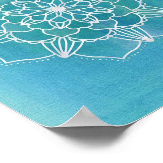 Aqua Blue Mandala Flower Geometric Circle Art Poster (Hoek)