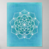 Aqua Blue Mandala Flower Geometric Circle Art Poster (Voorkant)