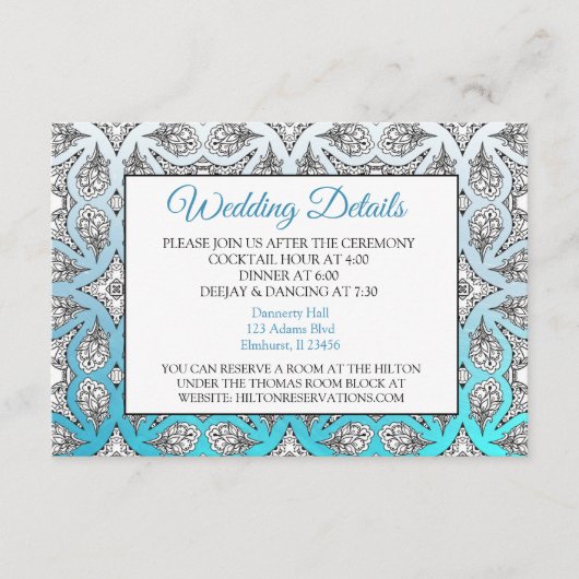 Aqua Blue Mandala Wedding Details Card Informatiekaartje (Voorkant)
