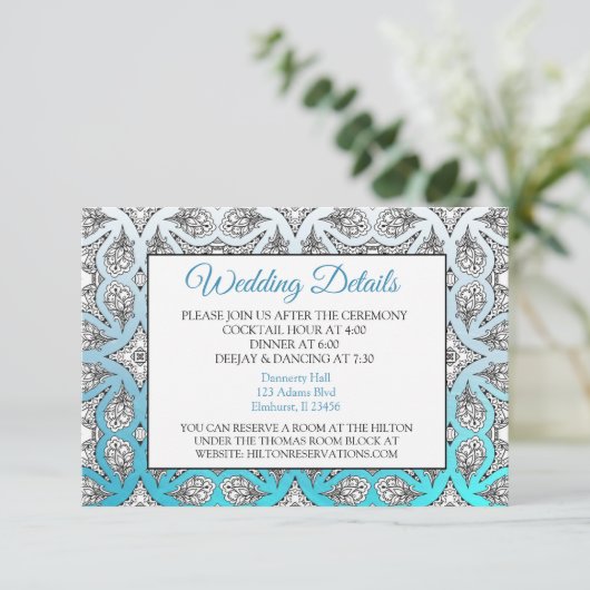Aqua Blue Mandala Wedding Details Card Informatiekaartje (Staand voorkant)
