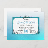 Aqua Blue Mandala Wedding Save the Date Aankondigingskaart (Voorkant / Achterkant)