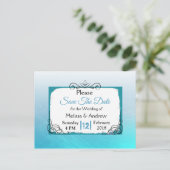 Aqua Blue Mandala Wedding Save the Date Aankondigingskaart (Staand voorkant)