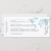 Aqua Blue Map Boarding Pass Ticket Save the Date (Achterkant)