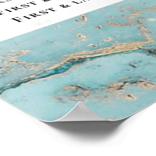 AQUA BLUE MARBLE GOLD AGATE WEDDING SEINGESCHART POSTER (Hoek)