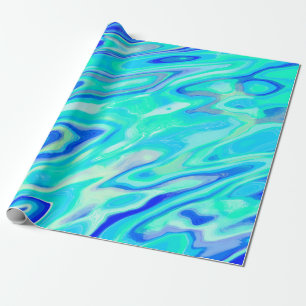 Aqua Blue Marble Texture Abstract vloeistofpatroon Cadeaupapier