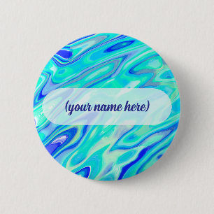 Aqua Blue Marble Texture Abstract vloeistofpatroon Ronde Button 5,7 Cm
