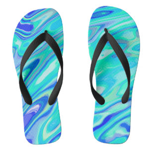 Aqua Blue Marble Texture Abstract vloeistofpatroon Teenslippers