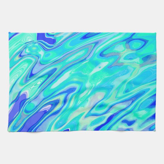 Aqua Blue Marble Texture Abstract vloeistofpatroon Theedoek (Horizontaal)