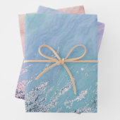 Aqua Blue Marble Texture Silver Glitter Zee Waves Inpakpapier Vel (In situ)